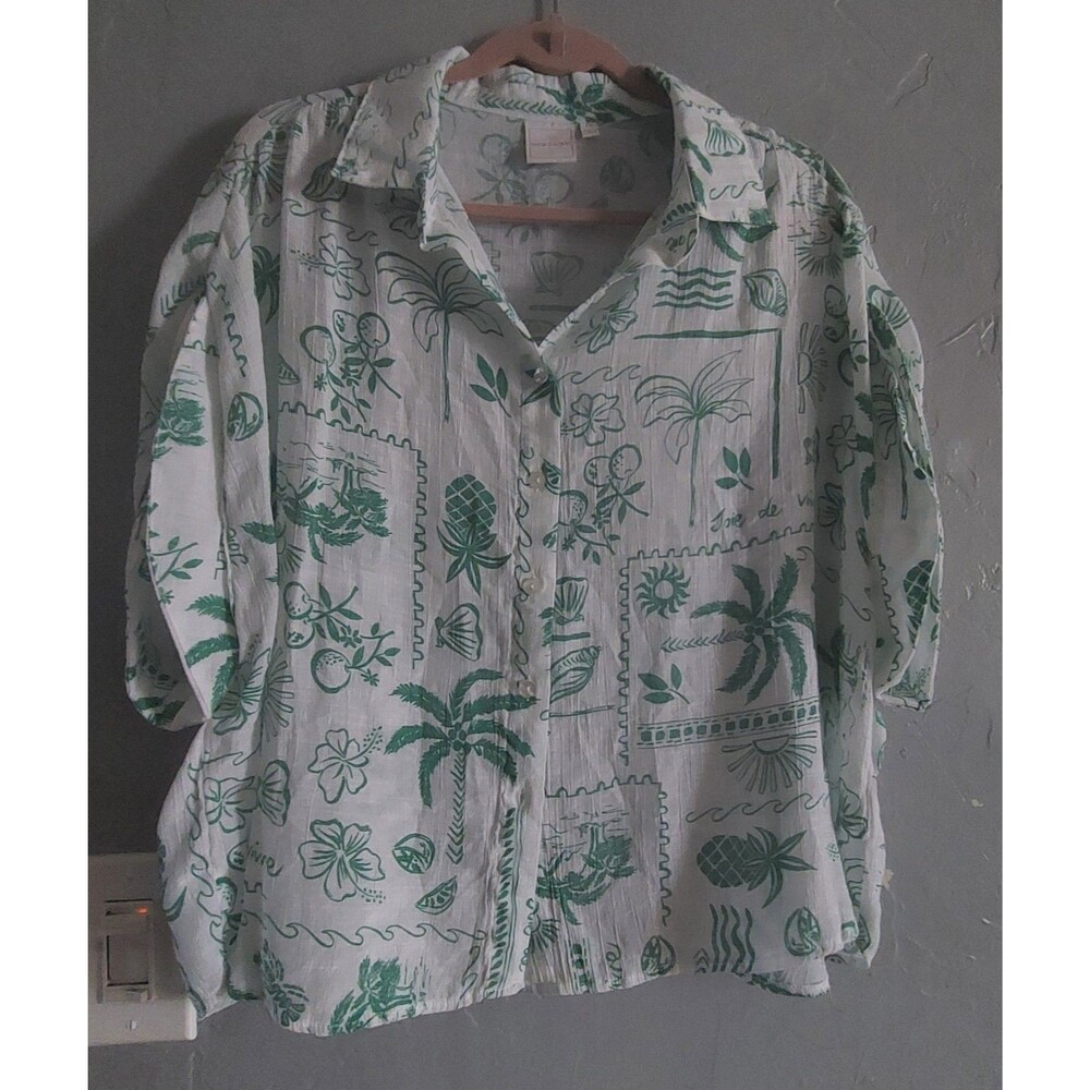Zac & Rachel short sleeve button-front camp shirt featuring an all-over tropical